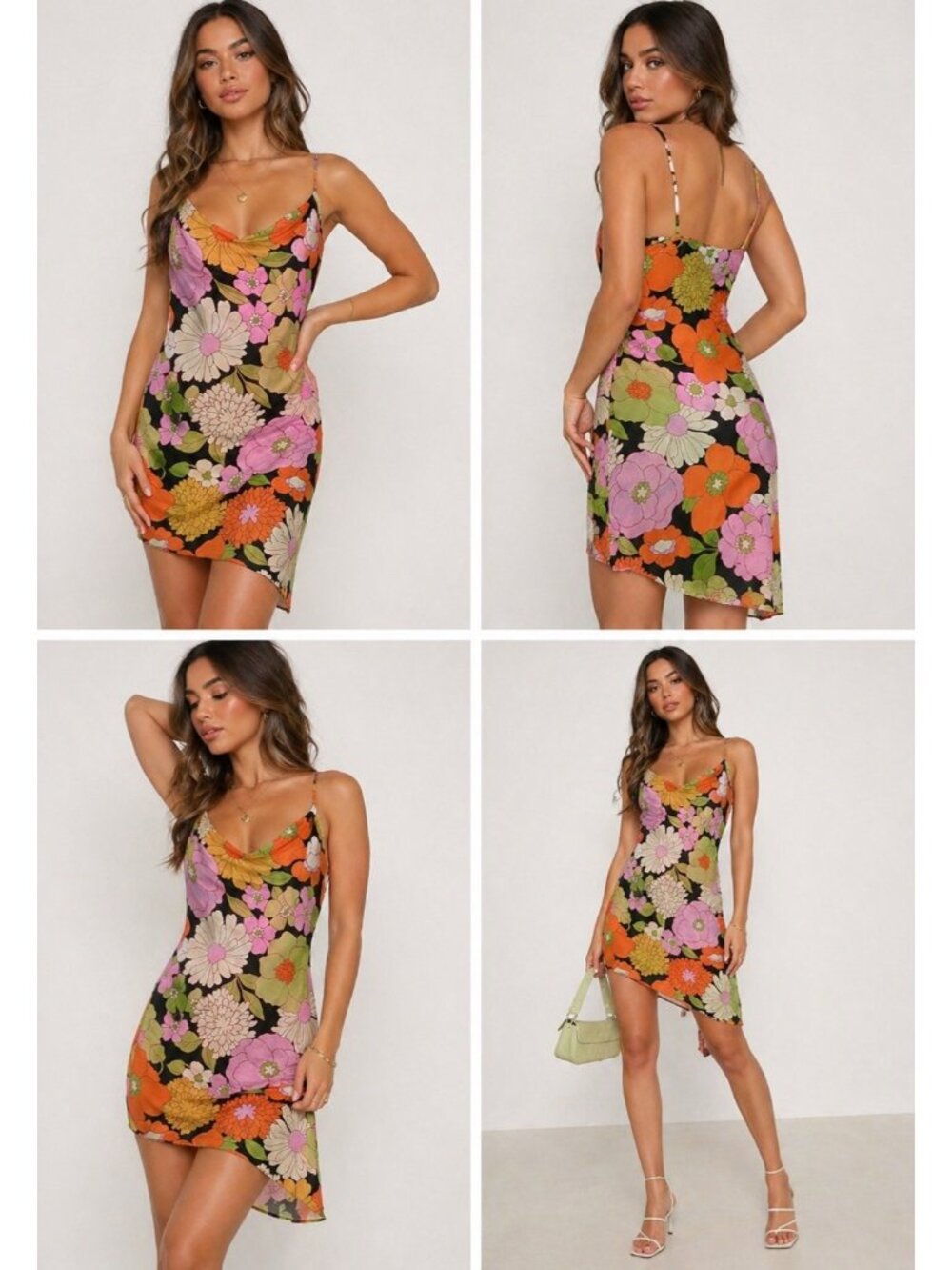 Forever 21 Women’s Retro Floral Slip Dress Large Asymmetrical Hem Y2K 90s Mod